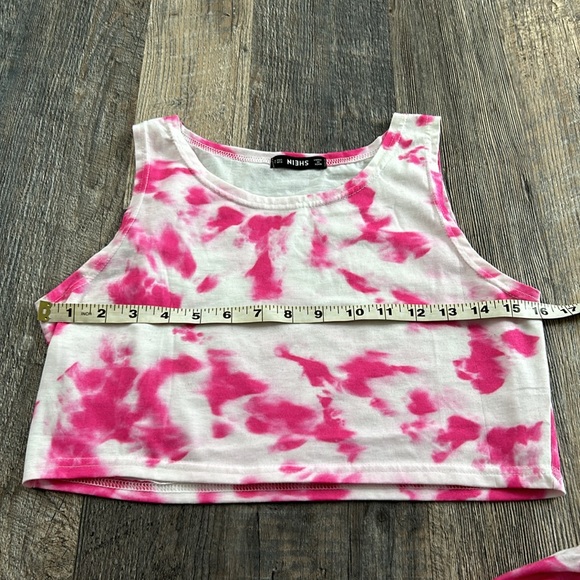 Shein Tie Dye 2 Piece Set Cropped Outfit Tank Top Shorts Pink White Women Small - Picture 5 of 11